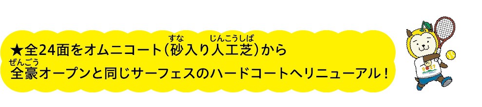 全24面を砂入り人工芝からハードコートへリニューアル